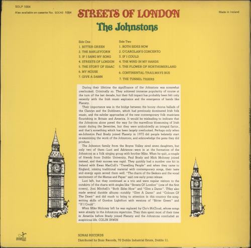 The Johnstons Streets Of London vinyl LP album (LP record) Irish VH6LPST787840
