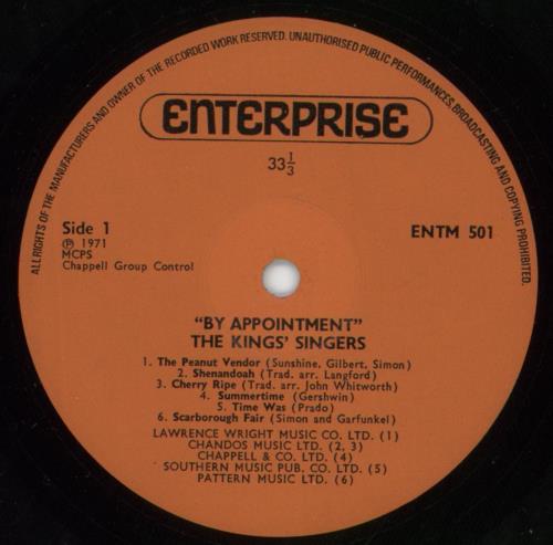The King's Singers By Appointment vinyl LP album (LP record) UK KN1LPBY654316
