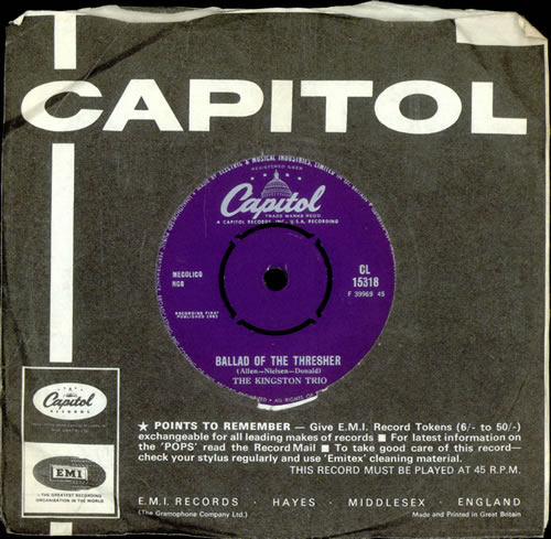 The Kingston Trio Ballad Of The Thresher 7" vinyl single (7 inch record / 45) UK KGT07BA504171