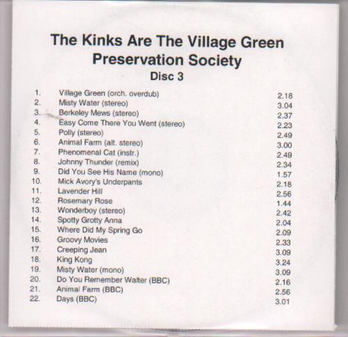 The Kinks Are The Village Green Preservation Society CD-R acetate UK KINCRAR292013