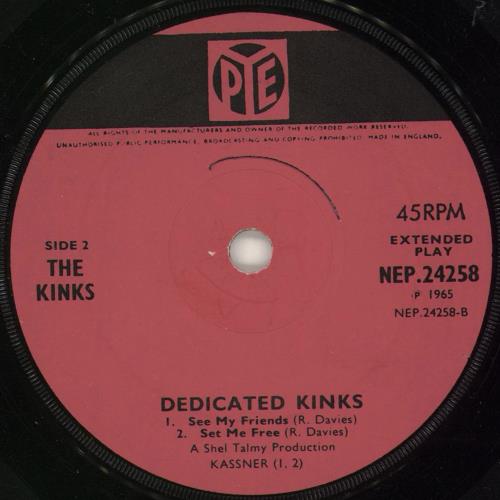 The Kinks Dedicated Kinks EP 7" vinyl single (7 inch record / 45) UK KIN07DE128891