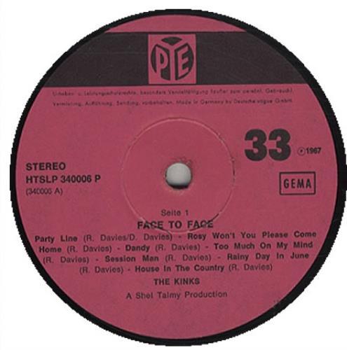 The Kinks Face To Face vinyl LP album (LP record) German KINLPFA344127