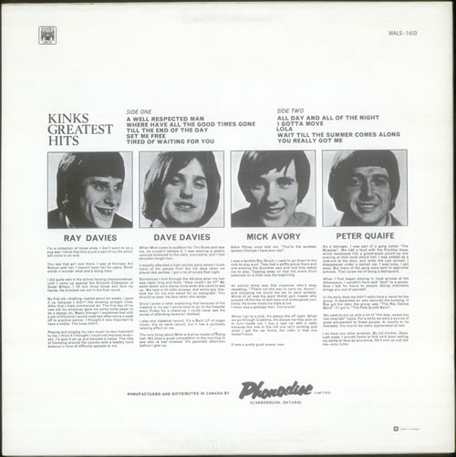 The Kinks Kinks Greatest Hits vinyl LP album (LP record) Canadian KINLPKI102060