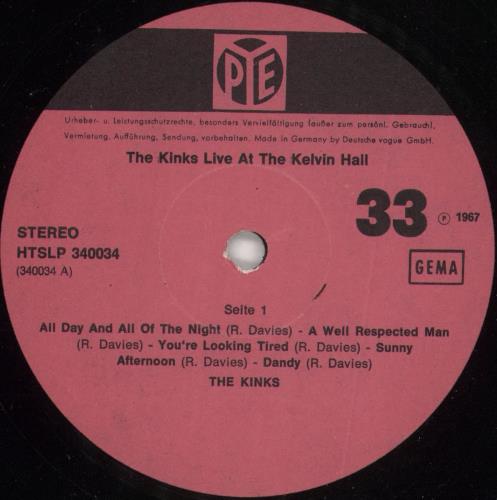 The Kinks Live At The Kelvin Hall vinyl LP album (LP record) German KINLPLI384390
