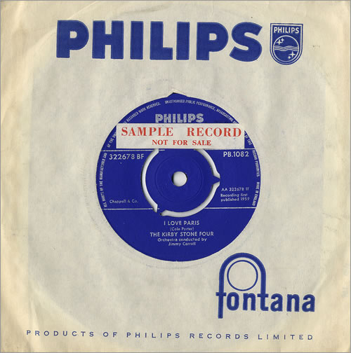 The Kirby Stone Four I Love Paris - Sample 7" vinyl single (7 inch record / 45) UK KS407IL479706