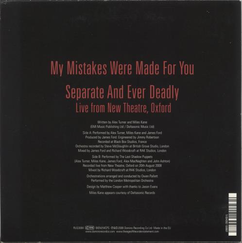 The Last Shadow Puppets My Mistakes Were Made For You - 2/2 7" vinyl single (7 inch record / 45) UK LS407MY449394