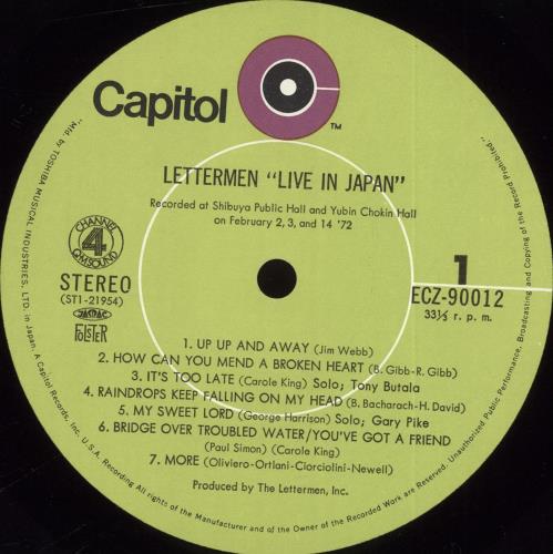 The Lettermen Live In Japan vinyl LP album (LP record) Japanese LTELPLI476364