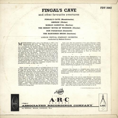 The London Festival Orchestra Fingal's Cave And Other Favorite Overtures vinyl LP album (LP record) UK 1HNLPFI744103