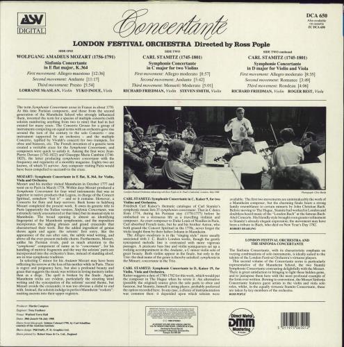 The London Festival Orchestra Mozart & Stamitz Sinfonia Concertantes vinyl LP album (LP record) UK 1HNLPMO780345