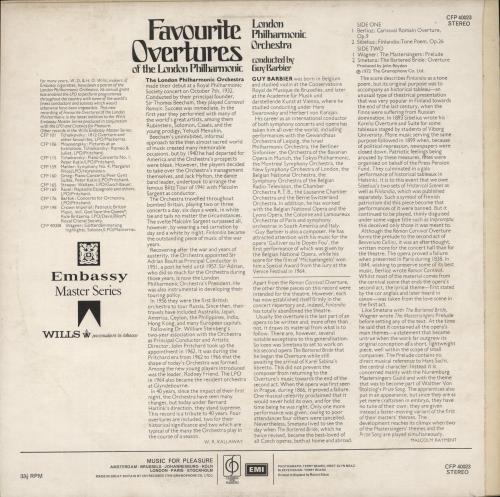 The London Philharmonic Orchestra Favourite Overtures Of The London Philharmonic vinyl LP album (LP record) UK XIZLPFA743642