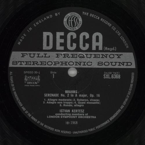 The London Symphony Orchestra Brahms: Serenade No. 2 in A, Op. 16 / Dvorak: Serenade for Wind, Op. 44 - 2nd vinyl LP album (LP record) UK LQOLPBR863948