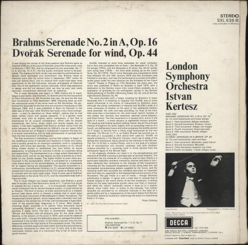 The London Symphony Orchestra Brahms: Serenade No. 2 in A, Op. 16 / Dvorak: Serenade for Wind, Op. 44 - 2nd vinyl LP album (LP record) UK LQOLPBR863948