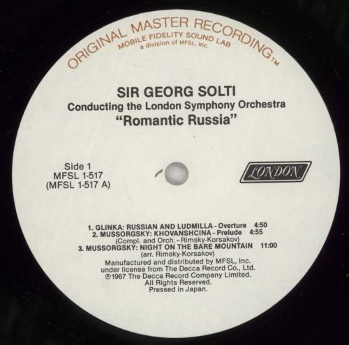 The London Symphony Orchestra Romantic Russia vinyl LP album (LP record) US LQOLPRO876020