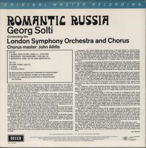 The London Symphony Orchestra Romantic Russia vinyl LP album (LP record) US LQOLPRO876020