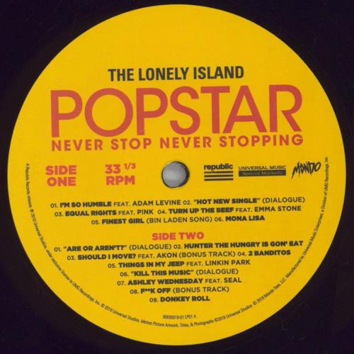 The Lonely Island Popstar: Never Stop Never Stopping 2-LP vinyl record set (Double LP Album) US T5L2LPO822844