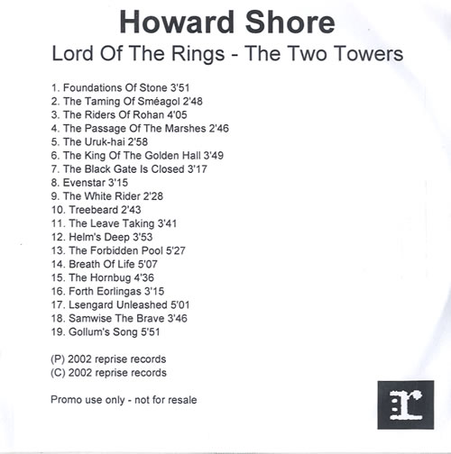 The Lord Of The Rings The Two Towers CD-R acetate UK TLRCRTH585102