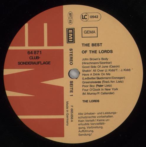 The Lords The Best Of The Lords vinyl LP album (LP record) German LORLPTH776839