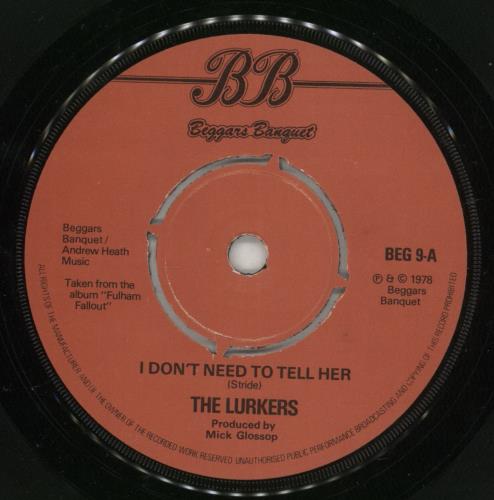 The Lurkers I Don't Need To Tell Her - Nigel Sleeve 7" vinyl single (7 inch record / 45) UK LRK07ID867660