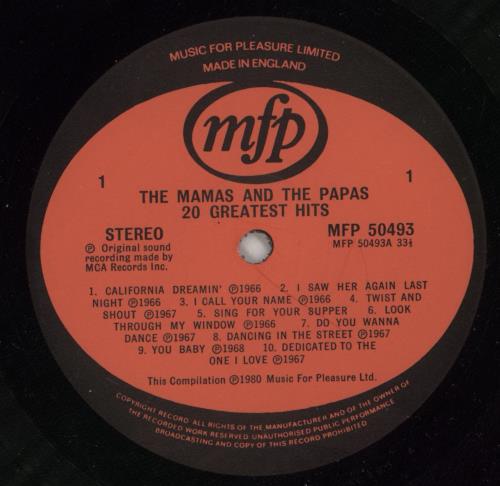 The Mama's And The Papa's 20 Greatest Hits vinyl LP album (LP record) UK M&PLPGR512430