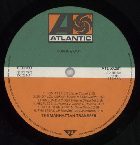 The Manhattan Transfer Coming Out vinyl LP album (LP record) Dutch MNHLPCO860030