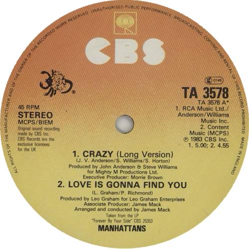 The Manhattans Crazy (Long Version) 12" vinyl single (12 inch record / Maxi-single) UK MH712CR665255