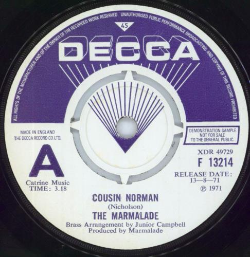 The Marmalade Cousin Norman 7" vinyl single (7 inch record / 45) UK MML07CO813763