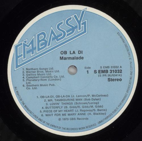 The Marmalade Ob La Di vinyl LP album (LP record) UK MMLLPOB457645
