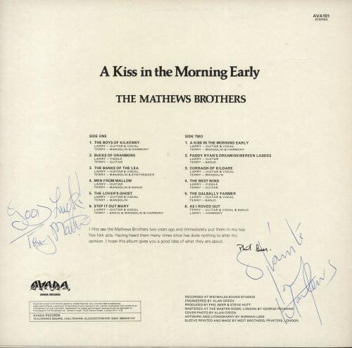 The Matthews Brothers A Kiss In The Morning Early - Autographed vinyl LP album (LP record) UK YSRLPAK691954