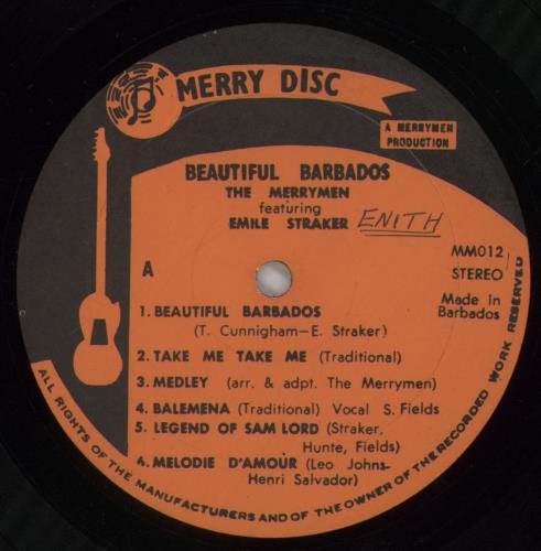 The Merrymen Sing Beautiful Barbados vinyl LP album (LP record) Barbados W46LPSI619606