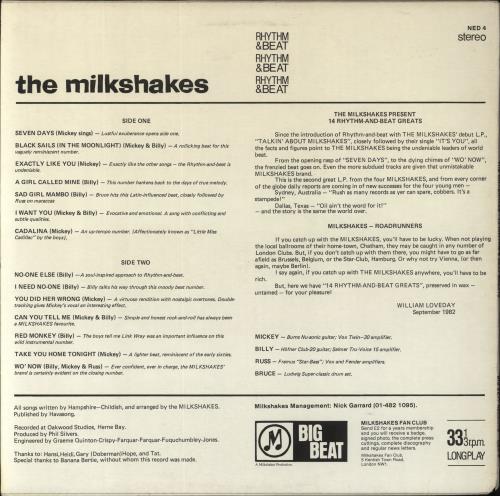 The Milkshakes Fourteen Rhythm & Beat Greats vinyl LP album (LP record) UK MK2LPFO801327
