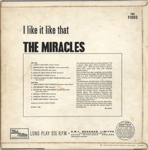 The Miracles I Like It Like That vinyl LP album (LP record) UK T\MLPIL693843