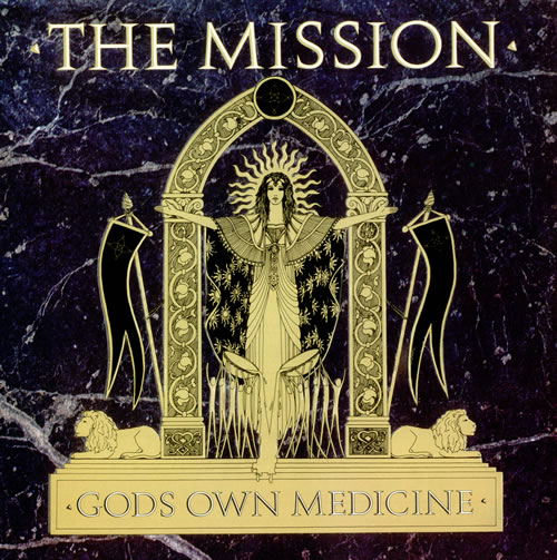 The Mission Gods Own Medicine - Gatefold sleeve with gold promo stamp vinyl LP album (LP record) UK MISLPGO529567