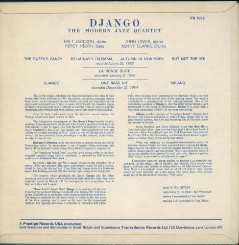 The Modern Jazz Quartet Django vinyl LP album (LP record) UK MJQLPDJ494098
