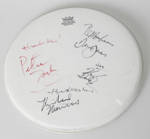 The Monkees Fully Autographed Drumskin memorabilia US MKEMMFU448256
