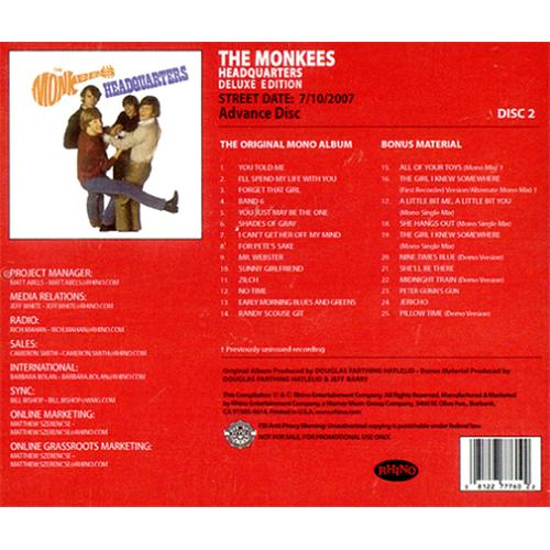 The Monkees Pisces, Aquarius, Capricorn & Jones Ltd/Headquarters CD-R acetate US MKECRPI415673