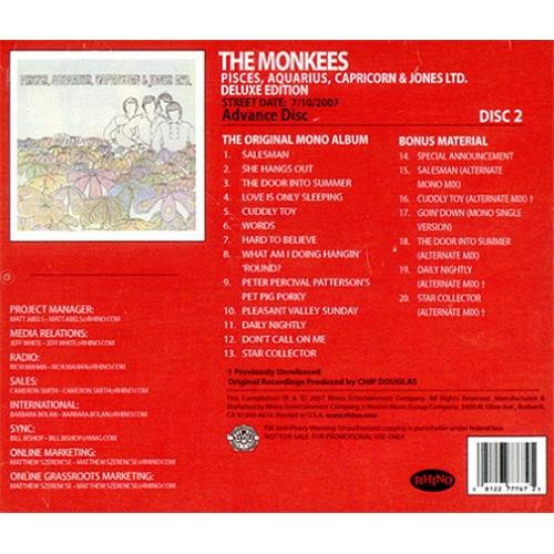 The Monkees Pisces, Aquarius, Capricorn & Jones Ltd/Headquarters CD-R acetate US MKECRPI415673