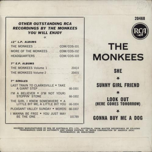 The Monkees She 7" vinyl single (7 inch record / 45) Australian MKE07SH893851