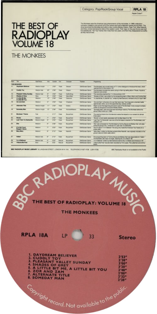 The Monkees The Best Of Radioplay Volume 18 vinyl LP album (LP record) UK MKELPTH618202