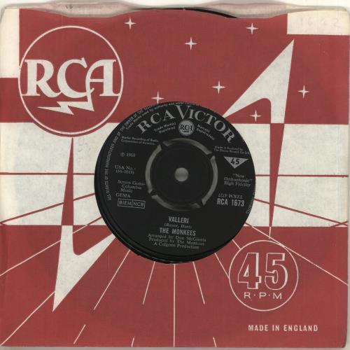 The Monkees Valleri 7" vinyl single (7 inch record / 45) UK MKE07VA78155