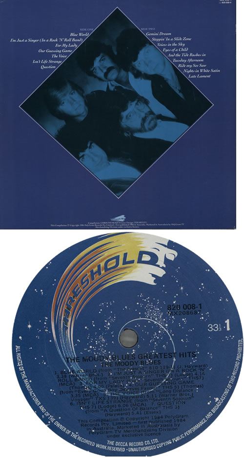 The Moody Blues Greatest Hits - 1st Laminated vinyl LP album (LP record) Australian MBLLPGR188558