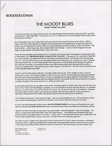 The Moody Blues Lovely To See You, Live media press pack US MBLPPLO357743