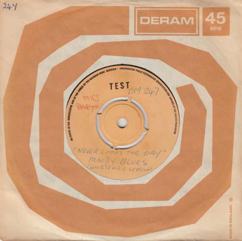 The Moody Blues Never Comes The Day - Test Pressing 7" vinyl single (7 inch record / 45) UK MBL07NE714142