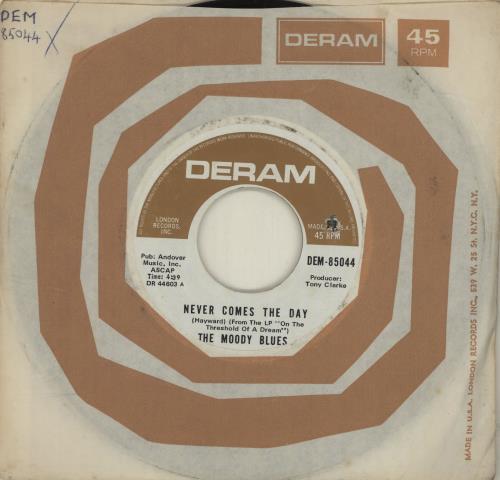 The Moody Blues Never Comes The Day 7" vinyl single (7 inch record / 45) US MBL07NE683638
