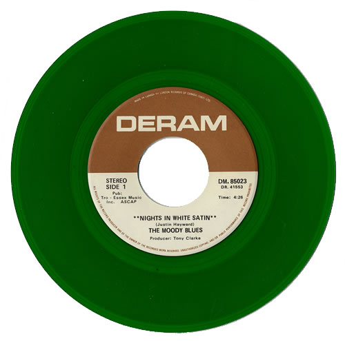 The Moody Blues Nights In White Satin - Green Vinyl 7" vinyl single (7 inch record / 45) Canadian MBL07NI476304