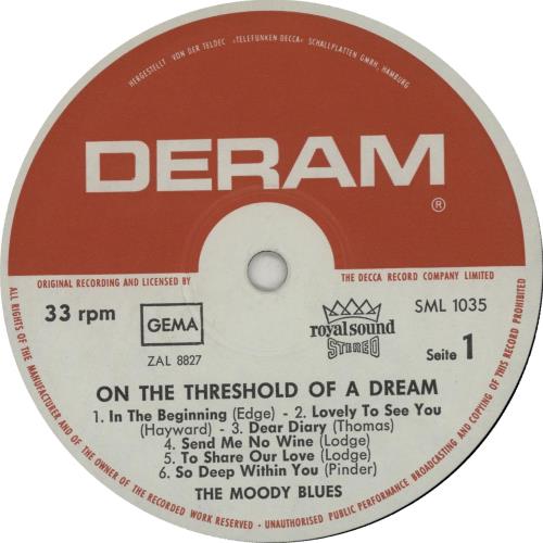 The Moody Blues On The Threshold Of A Dream vinyl LP album (LP record) German MBLLPON144487