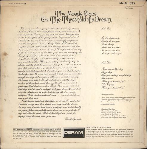 The Moody Blues On The Threshold Of A Dream vinyl LP album (LP record) New Zealand MBLLPON612110