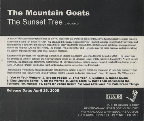 The Mountain Goats The Sunset Tree CD single (CD5 / 5") US MUGC5TH462697