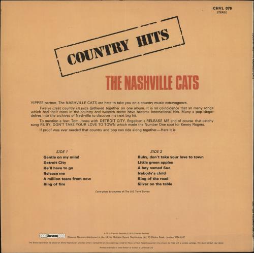 The Nashville Cats Country Hits vinyl LP album (LP record) UK Y4VLPCO708608
