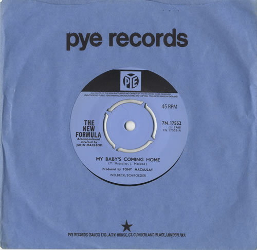 The New Formula My Baby's Coming Home 7" vinyl single (7 inch record / 45) UK NWF07MY471625