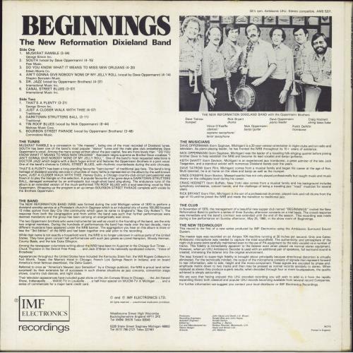 The New Reformation Dixieland Band Beginnings vinyl LP album (LP record) UK 4QULPBE796558